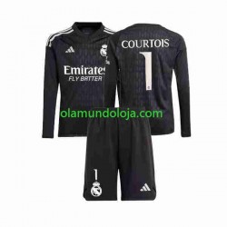Camisola Real Madrid Thibaut Courtois 1 Guarda-redes Criança Equipamento Segundo 2023-2024 Manga Comprida